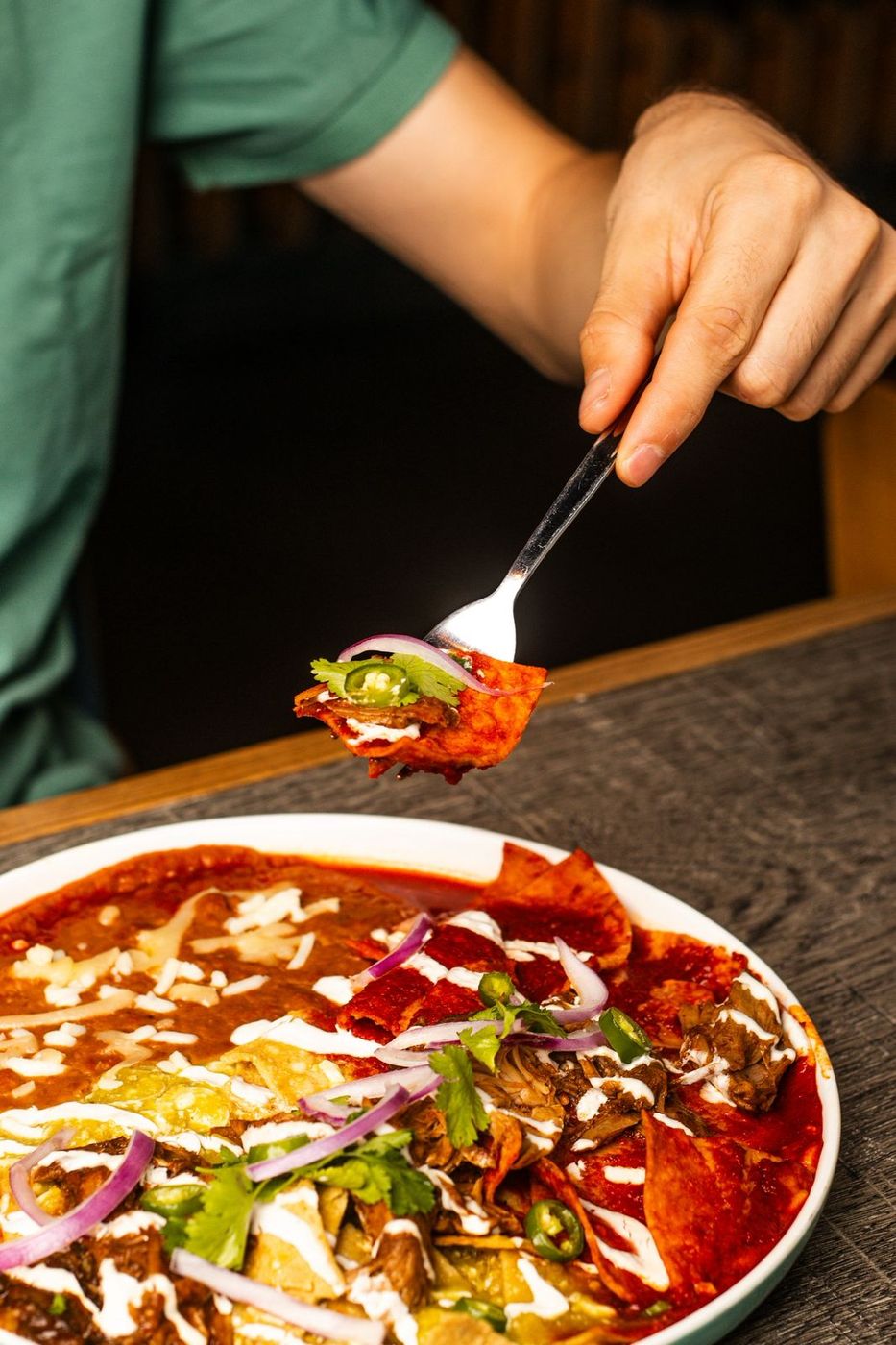 A bite of chilaquiles